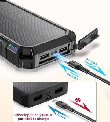 Batterie externe 26800 mAh charge rapide chargeur portable solaire avec lampe de poche LED pour smartphones tablette et camping